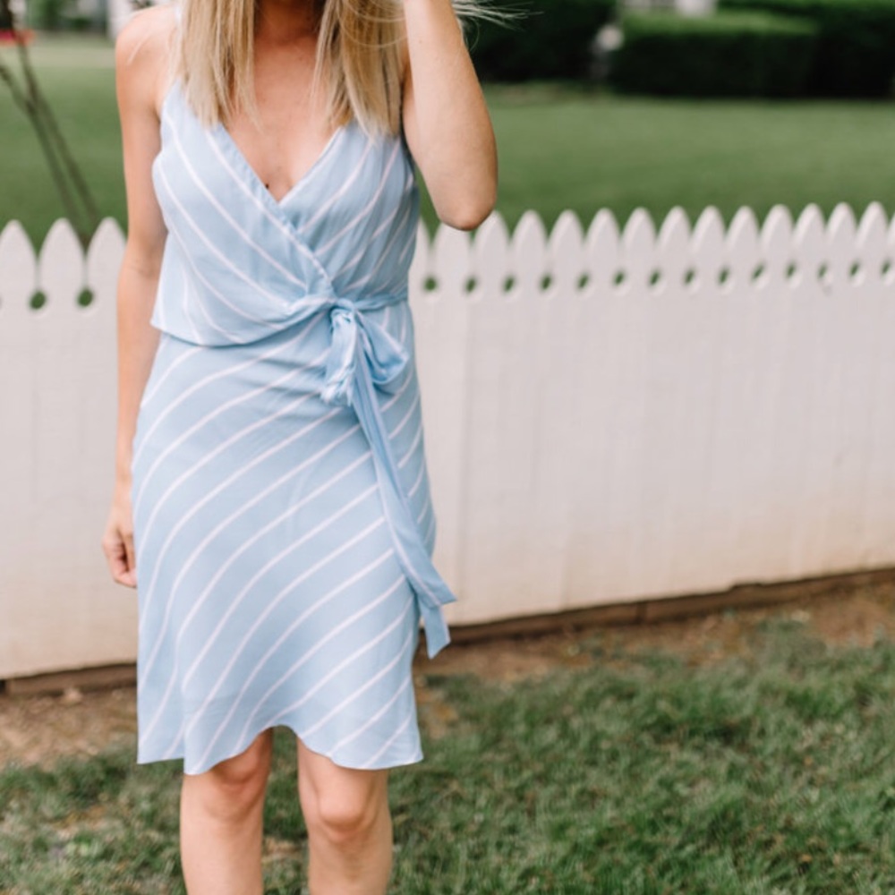 Lavender Brown Light Blue Tie Waist Dress